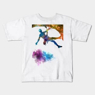 Rock climbing extreme sport man Kids T-Shirt